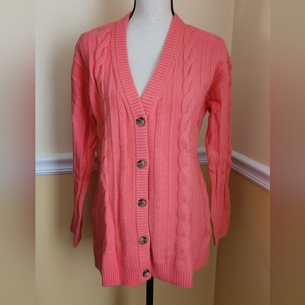 Talbots LS Cable V Neck Cardigan Sweater NWT Size L - Gorgeous